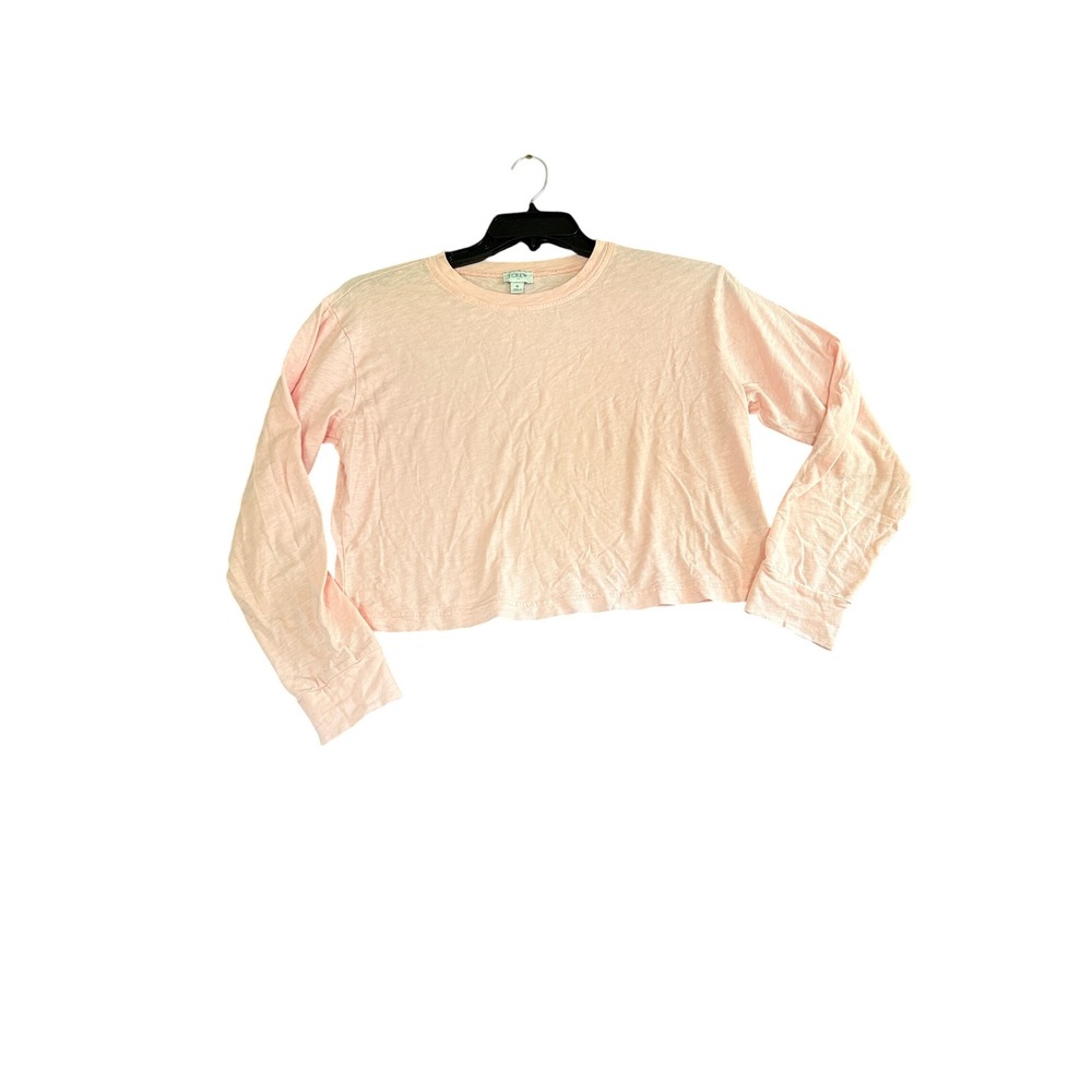 J.Crew Slub Cotton Long Sleeve Crop T-Shirt Womens Small Pink Excellent CC829